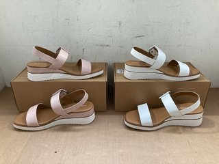 2 X PAIRS OF WOMENS EARTH ADDICT MANTA DOUBLE STRAP BUCKLE WEDGE SANDALS IN WHITE/BLUSH - UK 6: LOCATION - J18