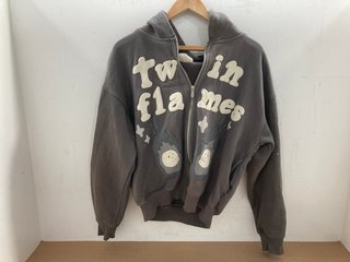 BROKEN PLANET TWIN FLAMES LOGO FULL ZIP HOODED JACKET IN GREY - UK S: LOCATION - J20