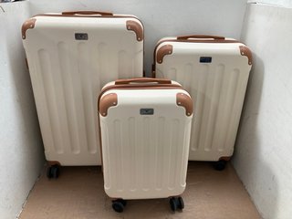 SET OF 3 LUGG HARD SHELL WHEELED COMBINATION LOCK SUITCASE IN CREAM/BROWN - RRP £110.00: LOCATION - J22