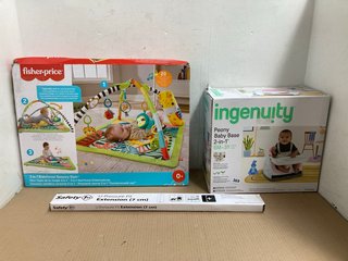 3X CHILDRENS ITEMS TO INCLUDE INGENUITY PEONY BABY BASE 2 IN 1 AND FISHER AND PRICE 3 IN1 RAINFOREST SENSORY GYM: LOCATION - I2