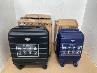 3 X FLIGHT KNIGHT CABIN SIZE HARD SHELL WHEELED SUITCASES IN BLACK/ROSE/NAVY: LOCATION - I7