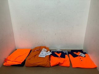 4 X ASSORTED WORK CLOTHING ITEMS TO INCLUDE LEO WORKWEAR WATERSMEET COOLVIZ PLUS POLO SHIRT IN ORANGE/NAVY - UK L/XL: LOCATION - I8