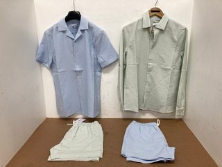 4 X ASSORTED ARNE CLOTHING ITEMS TO INCLUDE SEERSUCKER LONG SLEEVE CUTAWAY COLLAR SHIRT IN SAGE - UK XS: LOCATION - I9