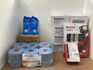 4 X BOXES OF FEELERS NITRILE EXAMINATION GLOVES IN SIZE XL TO ALSO INCLUDE BOX OF 6 LARGE BLUE ROLLS & BOX OF CONTINU 2 IN 1 SURFACE CLEANING WIPES: LOCATION - H16