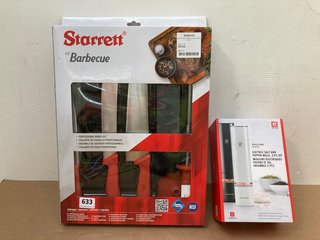 ZWILLING ELECTRIC SALT & PEPPER MILLS TO ALSO INCLUDE STARRETT 6PC KNIFE SET - (PLEASE NOTE: 18+YEARS ONLY. ID MAY BE REQUIRED): LOCATION - H16