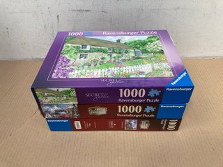 3 X RAVENSBURGER 1000PC JIGSAW PUZZLES IN SECRET GARDEN/THE RAILWAY CROSSING: LOCATION - H9