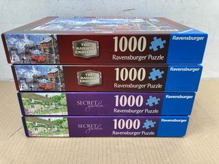 4 X RAVENSBURGER 1000PC JIGSAW PUZZLES IN SECRET GARDEN/THE RAILWAY CROSSING: LOCATION - H9