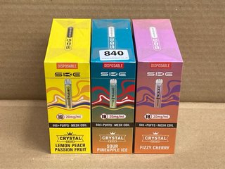 3 X BOXES OF SKE CRYSTAL 600 PUFF 20MG DISPOSABLE VAPES IN SOUR PINEAPPLE ICE/LEMON PEACH PASSION FRUIT/FIZZY CHERRY - (PLEASE NOTE: 18+YEARS ONLY. ID MAY BE REQUIRED): LOCATION - E0