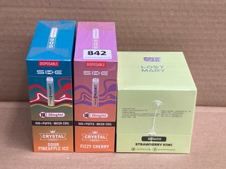 2 X BOXES OF SKE CRYSTAL 600 PUFF 20MG DISPOSABLE VAPES IN SOUR PINEAPPLE ICE/FIZZY CHERRY TO ALSO INCLUDE BOX OF LOST MARY 20MG 600 PUFF DISPOSABLE VAPES IN STRAWBERRY KIWI - (PLEASE NOTE: 18+YEARS