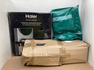 3 X ASSORTED HOUSEHOLD ITEMS TO INCLUDE HAIER PREMIUM COLLECTION STACKING KIT FOR WASHING MACHINES & TUMBLE DRYERS: LOCATION - H3