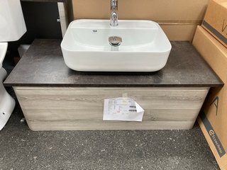 (COLLECTION ONLY) VITRA NEST WALL HUNG 1 DRAWER COUNTER TOP SINK UNIT IN GREY OAK & MOCCA 1000 X 460MM WITH A 1TH CERAMIC BASIN COMPLETE WITH A MONO BASIN MIXER TAP & CHROME SPRUNG WASTE - RRP £1009: