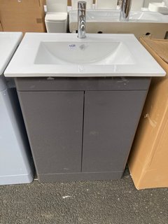 (COLLECTION ONLY) FLOOR STANDING 2 DOOR SINK UNIT IN GLOSS ANTHRACITE WITH A 610 X 470MM 1TH CERAMIC BASIN COMPLETE WITH A MONO BASIN MIXER TAP & CHROME SPRUNG WASTE - RRP £735: LOCATION - A6