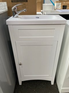 (COLLECTION ONLY) FLOOR STANDING 1 DOOR CLOSET SINK UNIT IN WHITE WITH A 460 X 230MM STH POLYMARBLE BASIN COMPLETE WITH A MONO BASIN MIXER TAP & CHROME SPRUNG WASTE - RRP £645: LOCATION - A7