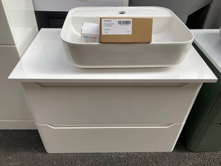 (COLLECTION ONLY) WALL HUNG 2 DRAWER COUNTER TOP SINK UNIT IN WHITE 800 X 460MM WITH A 1TH CERAMIC COUNTER TOP BASIN COMPLETE WITH A MONO BASIN MIXER TAP & CHROME SPRUNG WASTE - RRP £750: LOCATION -