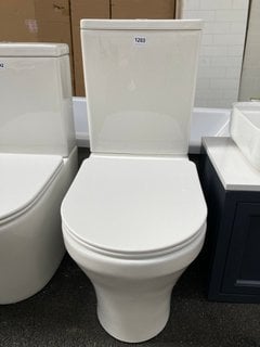 (COLLECTION ONLY) D-SHAPED CLOSED COUPLED BTW W/C WITH CISTERN FITTINGS, DUAL FLUSH CHROME BUTTON & SOFT CLOSE SEAT - RRP £365: LOCATION - A6