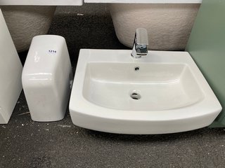 (COLLECTION ONLY) 560 X 440MM 1TH CERAMIC BASIN WITH SEMI PEDESTAL COMPLETE WITH A MONO BASIN MIXER TAP IN CHROME - RRP £420: LOCATION - A7