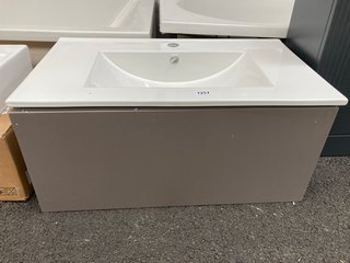 (COLLECTION ONLY) WALL HUNG 1 DRAWER SINK UNIT IN STONE GREY WITH A 810 X 470MM 1TH CERAMIC BASIN - RRP £520: LOCATION - A2