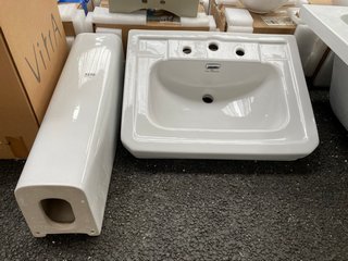 (COLLECTION ONLY) 650MM WIDE 3TH CERAMIC BASIN WITH FULL PEDESTAL RRP £380: LOCATION - A2