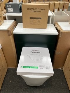 (COLLECTION ONLY) 600 X 360MM W/C UNIT IN FERN GREEN & WHITE WITH BTW PAN & SEAT WITH CONCEALED CISTERN FITTING KIT - RRP £780: LOCATION - A4