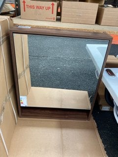 (COLLECTION ONLY) VITRA WALL HUNG LED ILLUMINATED BATHROOM MIRRORED CABINET WITH OPEN SHELF IN A WALNUT FRAME 600 X 710 X 160MM - RRP £741: LOCATION - B4