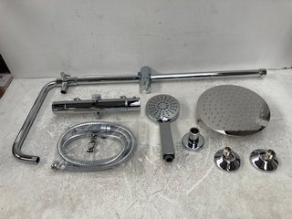 THERMOSTATIC BAR SHOWER VALVE IN CHROME WITH RISER RAIL, ROUND FIXED SHOWER HEAD, MULTI FUNCTION HANDSET & HOSE - RRP £695: LOCATION - R2