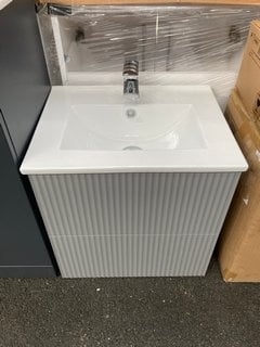 (COLLECTION ONLY) WALL HUNG 2 DRAWER SINK UNIT IN LIGHT GREY WITH A 520 X 410MM 1TH CERAMIC BASIN COMPLETE WITH A MONO BASIN MIXER TAP & CHROME SPRUNG WASTE - RRP £715: LOCATION - A3