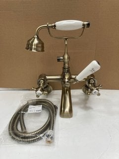 TRADITIONAL WALL MOUNTED BSM IN BRUSHED GOLD WITH HANDSET & HOSE - RRP £545: LOCATION - R3