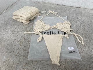 SORELLE UK LADIES 3 PIECE CROCHET BIKINI SET IN CREAM - SIZE UK XS: LOCATION - WH7