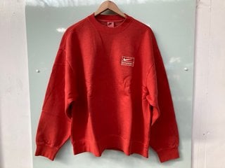 NIKE X STUSSY UNISEX PIGMENT DYED FLEECE CREW SWEATSHIRT IN HABANERO RED - SIZE LARGE - RRP £140: LOCATION - BOOTH