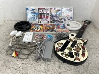 QTY OF ASSORTED WII ACCESSORIES AND GAMES TO INCLUDE WII GUITAR HERO LEGENDS OF ROCK: LOCATION - A10