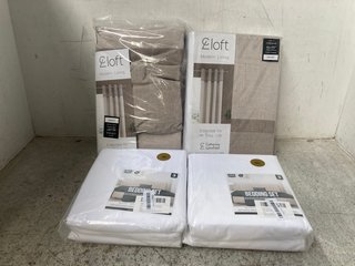 5 X ASSORTED BEDDING ITEMS TO INCLUDE CATHERINE LANSFIELD 66 X 90" EYELET CURTAINS IN BEIGE: LOCATION - A6