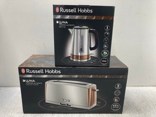 RUSSELL HOBBS LUNA COPPER ACCENT JUG KETTLE TO INCLUDE RUSSELL HOBBS COPPER ACCENT 2 SLOT TOASTER: LOCATION - B11