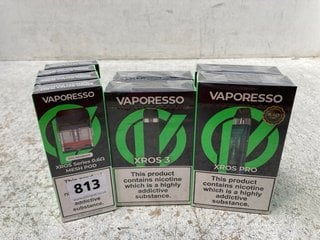 8 X ASSORTED VAPORESSO VAPE ITEMS TO INCLUDE XROS SERIES 0.6 MESH POD (PLEASE NOTE: 18+YEARS ONLY. ID MAY BE REQUIRED): LOCATION - B13