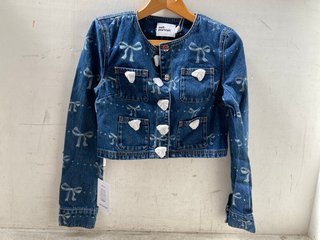 SELF-PORTRAIT WOMENS BOW PRINT DENIM JACKET IN BLUE - UK SIZE 6 - RRP £300: LOCATION - B14