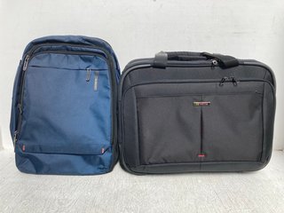 SAMSONITE SMALL BACKPACK IN NAVY TO INCLUDE SAMSONITE SMALL FABRIC PACKET LUGGAGE BACK IN BLACK: LOCATION - B17