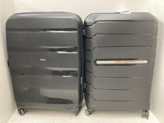 SAMSONITE MEDIUM HARDSHELL SUITCASE IN BLACK TO INCLUDE AMERICAN TOURISTER MEDIUM HARDSHELL SUITCASE IN BLACK: LOCATION - C16