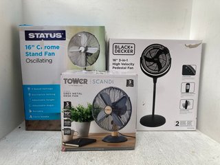 3 X ASSORTED HOUSEHOLD APPLIANCES TO INCLUDE BLACK + DECKER 16" 3 IN 1 HIGH VELOCITY PEDESTAL FAN: LOCATION - C16