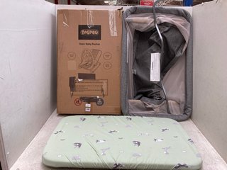 BABYCO STARS SENSORY BABY ROCKER TO INCLUDE BEDSIDE BASSINET IN GREY WITH MATTRESS IN GREEN SHEEP: LOCATION - C15