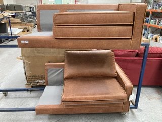 2 X PIECES OF INCOMPLETE CORNER SOFA IN LIGHT BROWN LEATHER: LOCATION - A2