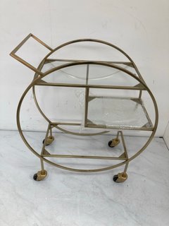 BRASS & GLASS WHEELED TROLLEY: LOCATION - A5