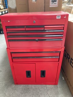 MULTI DRAW TOOL CHEST IN RED TO INCLUDE 6 DRAW TOOL CHEST WITH TOP COMPARTMENT IN RED: LOCATION - A6