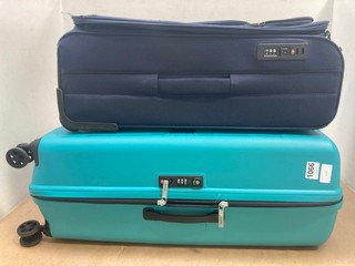 AMERICAN TOURISTER 4 WHEELED LARGE SUITCASE IN TEAL TO INCLUDE JOHN LEWIS & PARTNERS MEDIUM SUITCASE IN NAVY: LOCATION - AR1