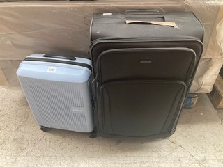 2 X SUITCASES TO INCLUDE JOHN LEWIS AND PARTNERS LARGE SUITCASE IN BLACK AND AMERICAN TOURISTER HARDCASE SUITCASE IN SKY BLUE: LOCATION - AR6