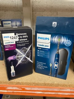 PHILIPS SONICARE CORDLESS POWER FLOSSER 3000 IN WHITE TO INCLUDE PHILIPS SONICARE 6100 PROACTIVE CLEAN TOOTHBRUSH IN NAVY: LOCATION - AR15