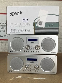 2 X LOGIK PORTABLE DAB/FM BLUETOOTH RADIO IN SILVER MODEL: L75DAMB20 TO INCLUDE ROBERTS RAMBLER BTS BLUETOOTH STEREO RADIO IN GREEN: LOCATION - BR1