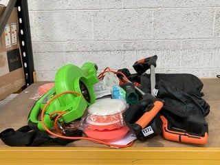 QTY OF ASSORTED GARDEN ITEMS TO INCLUDE DRAPER LEAF BLOWER IN GREEN: LOCATION - BR3