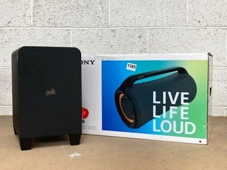 SONY LIVE FOR LOUD WIRELESS SPEAKER 30H BATTERY LIFE XG500 IN BLACK TO INCLUDE POLK SUBWOOFER IN BLACK MODEL: SIQNA S4 SUBWOOFER: LOCATION - BR4