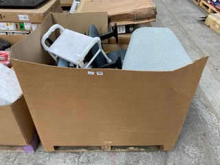 PALLET OF ASSORTED ITEMS TO INCLUDE GREY FABRIC OFFICE CHAIR & LARGE RUG IN GREY/NATURAL: LOCATION - A8 (KERBSIDE PALLET DELIVERY)