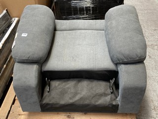 PARTIAL MANUAL RECLINER ARMCHAIR IN GREY FABRIC (MISSING BACK): LOCATION - A8