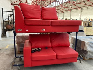 LARGE LEATHER 5 SEATER CORNER SOFA IN RED: LOCATION - B5